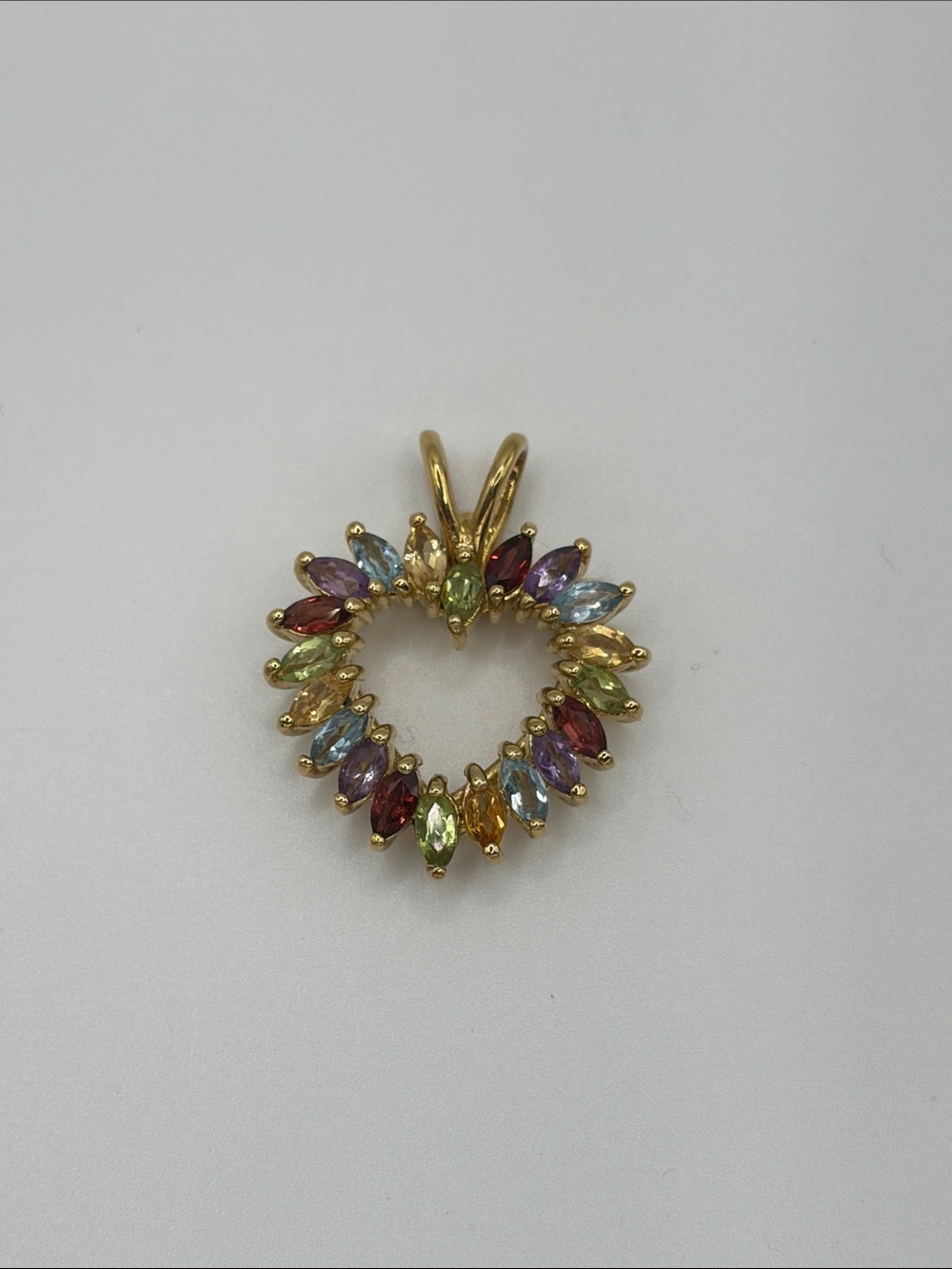 Vermeil Sterling Silver 925 Heart Pendant with Multicolor Gemstones